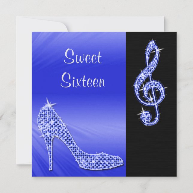 Invitation Bleu Stiletto & Treble Cleft Sweet 16 (Devant)