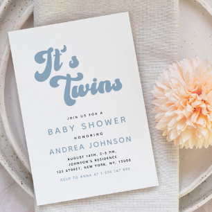 Invitation Bleu Super Retro Jumeaux Jumeaux Baby shower minim