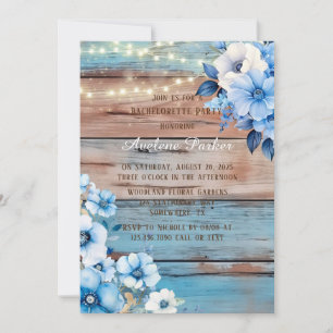 Invitation Bleu Tan Bois Lumières Florales Bachelorette Party