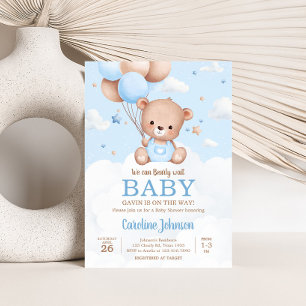 Invitation Bleu Teddy Bear Nuages Baby shower à ballon