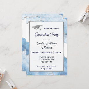 Invitation Bleu tendance Agate Argent Graduation