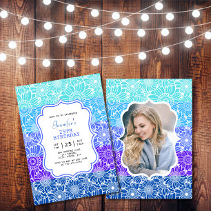 Invitation Bleu tendance rayures de la Monnaie Florale photo