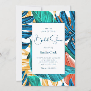 Invitation Bleu tropical feuilles jaunes 