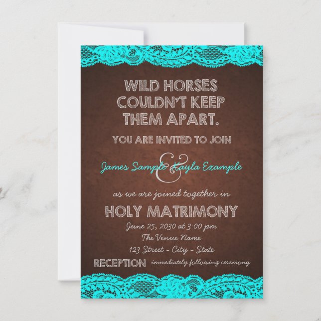 Invitation Bleu Turquoise rustique et Mariage campagnard Brow (Devant)