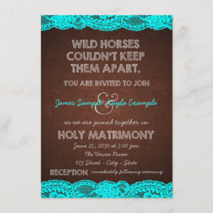 Invitation Bleu Turquoise rustique et Mariage campagnard Brow