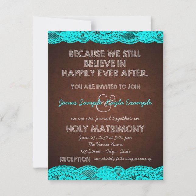 Invitation Bleu Turquoise rustique et Mariage campagnard Brow (Devant)