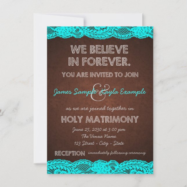 Invitation Bleu Turquoise rustique et Mariage campagnard Brow (Devant)