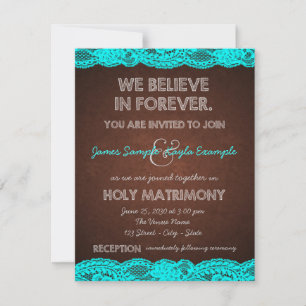 Invitation Bleu turquoise rustique et mariage campagnard de