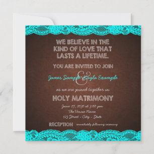 Invitation Bleu turquoise rustique et mariage campagnard de