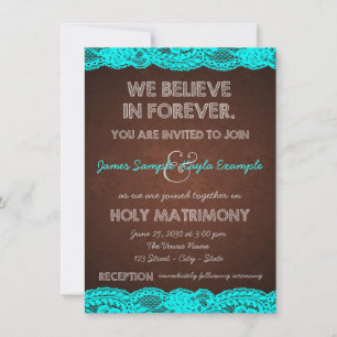 Invitation Bleu turquoise rustique et mariage campagnard de