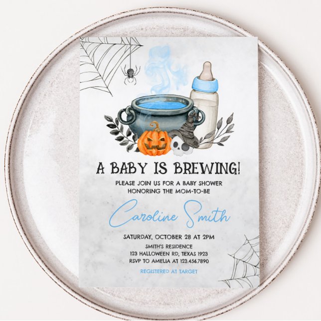 Invitation Bleu Un bébé brasse le Baby shower d'Halloween (Boy Halloween Baby Shower Invitation)