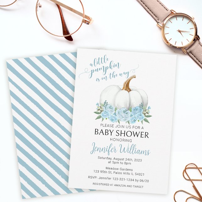 Invitation Bleu un petit garçon citrouille baby shower invita (Créateur téléchargé)