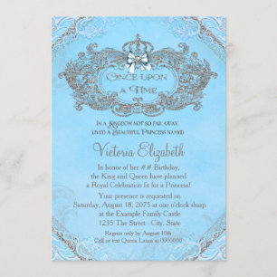 Invitation Bleu une fois pour un anniversaire princesse