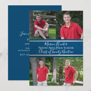 Invitation Bleu Varsity Quad Photo Graduation