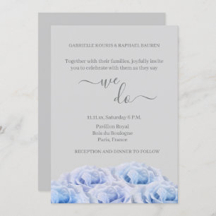 Invitation Bleu Véritable Fleurs Roses Gris Élégant Nous fais