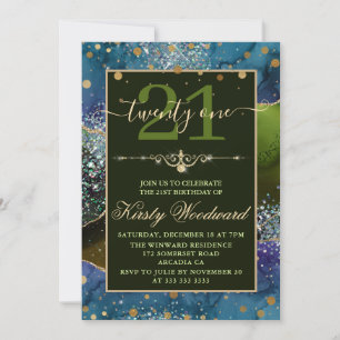 Invitation Bleu & Vert & Or Parties scintillant Agate Anniver