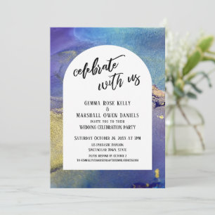 Invitation Bleu Violet Encre Dorée Célébrez avec Nous Arch