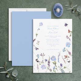 Invitation Bleu violet flore Script Mariage photo