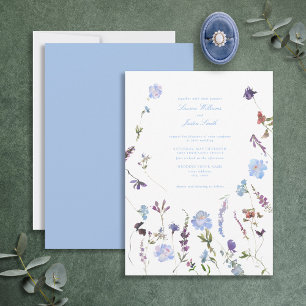 Invitation Bleu violet flore Script Mariage photo
