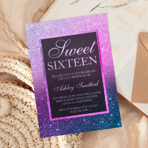 Invitation Bleu violet ombre parties scintillant élégant chic
