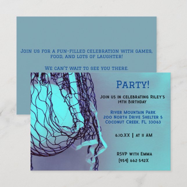 Invitation Bleu Volley Anniversaire (Devant / Derrière)
