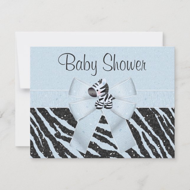 Invitation Bleu Zèbre, Bow imprimé et Baby shower d'apparence (Devant)