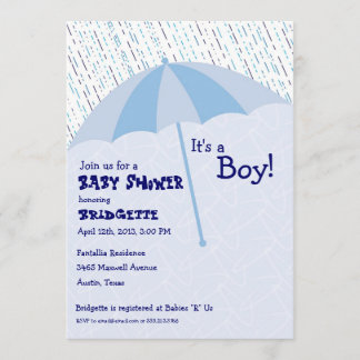 Invitation bleue Baby shower parapluie