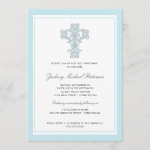 Invitation bleue croisée élégante de baptême de