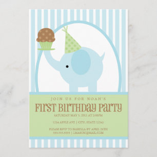 invitation bleue d'anniversaire de l'éléphant 5x7