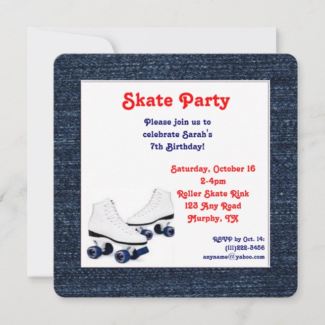 Invitation bleue d'anniversaire de patin de (Devant)