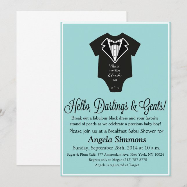 Invitation bleue de baby shower (Devant / Derrière)