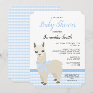 Invitation bleue de baby shower d'alpaga