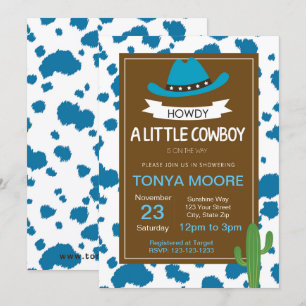 Invitation bleue de baby shower de cowboy