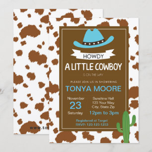 Invitation bleue de baby shower de cowboy
