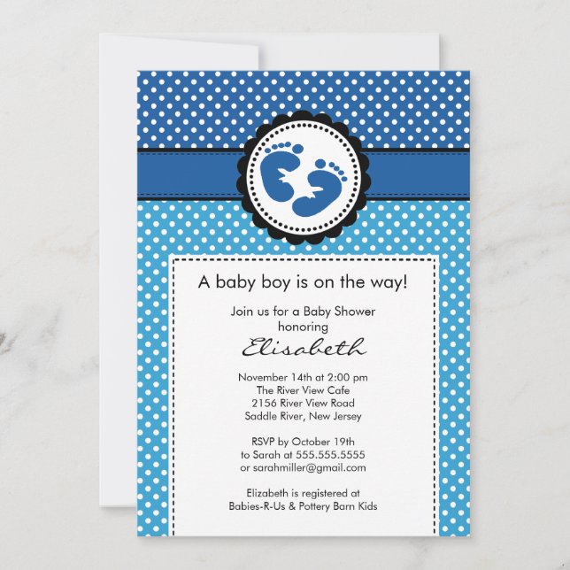 Invitation bleue de baby shower de garçon (Devant)