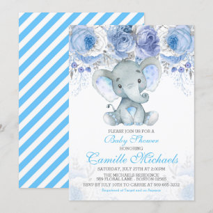 Invitation bleue de baby shower d'éléphant