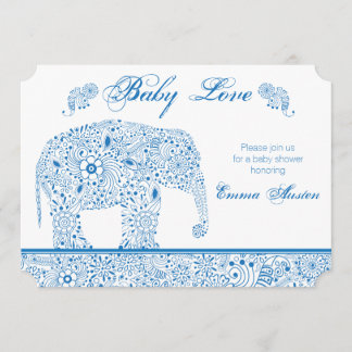 Invitation bleue de baby shower d'éléphant