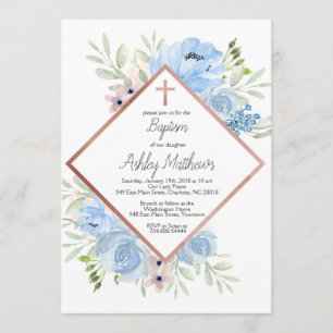 invitation bleue de baptême de garçon, première