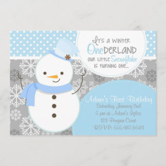Invitation bleue de bonhomme de neige d'ONEderland