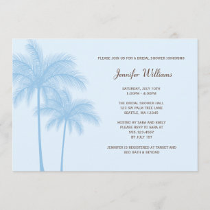 Invitation bleue de Fête de la mariée de palmier