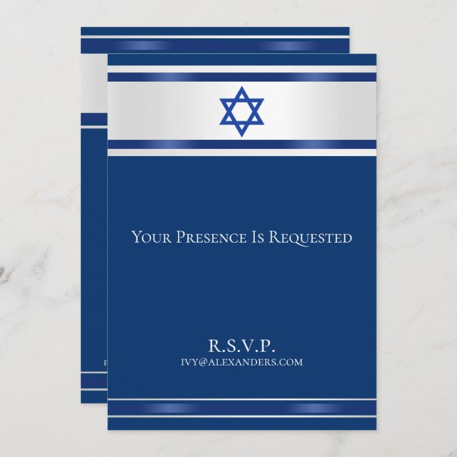 Invitation bleue de l'étoile de David White Satin (Devant / Derrière)