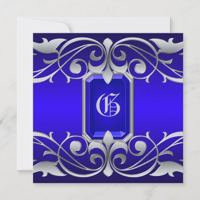 Invitation bleue de rouleau d'argent de Grande (Devant)