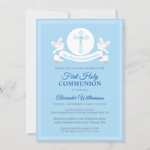 Invitation Bleue du premier garçon communion