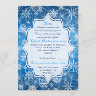 Invitation bleue et blanche de fête de vacances de