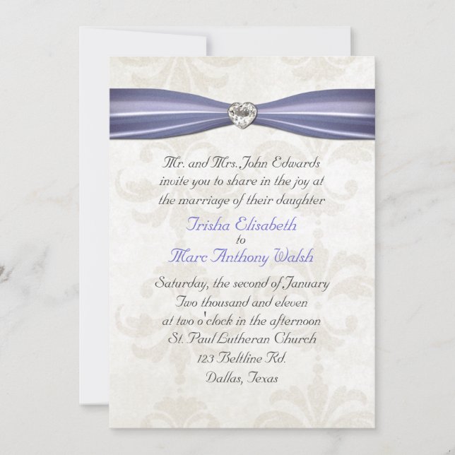 Invitation bleue et crème de bigorneau de mariage (Devant)