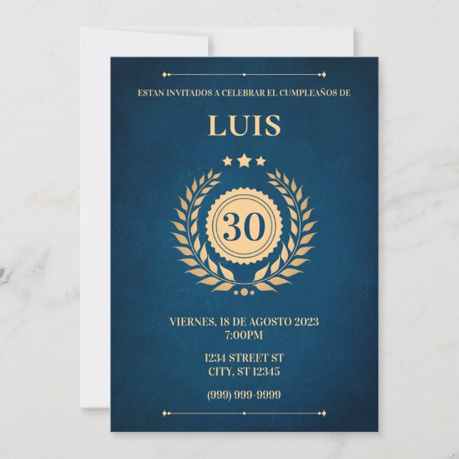 INVITATION BLEUE ET DORÉE (Devant)