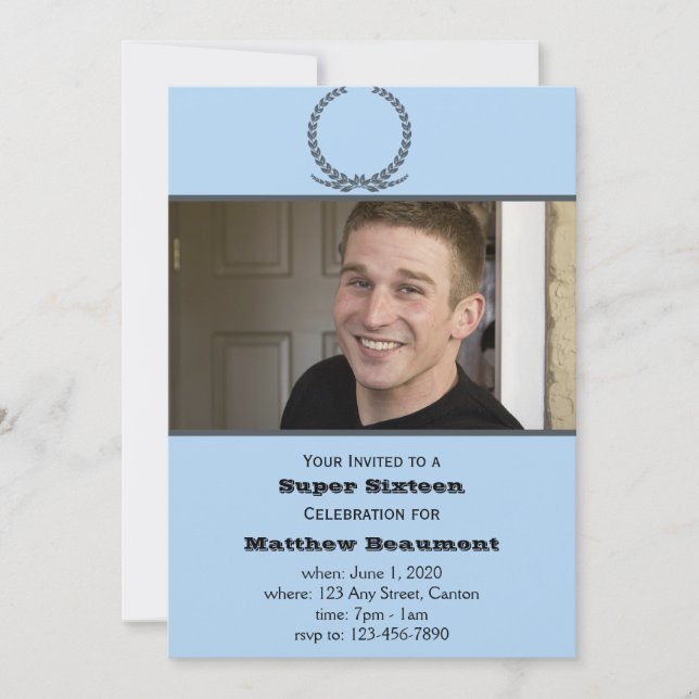 Invitation bleue et grise de fête d'anniversaire (Devant)