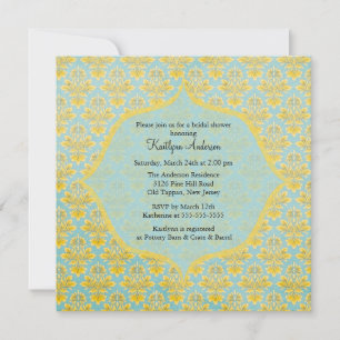 Invitation bleue et jaune de Fête de la mariée de