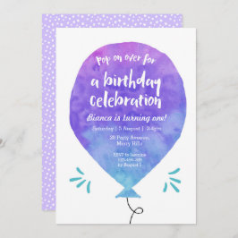 Invitation bleue pourpre d'anniversaire de ballon