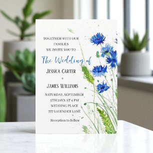 Invitation Bleus de Navire Bleuet Aquarelle Fleurale Mariage